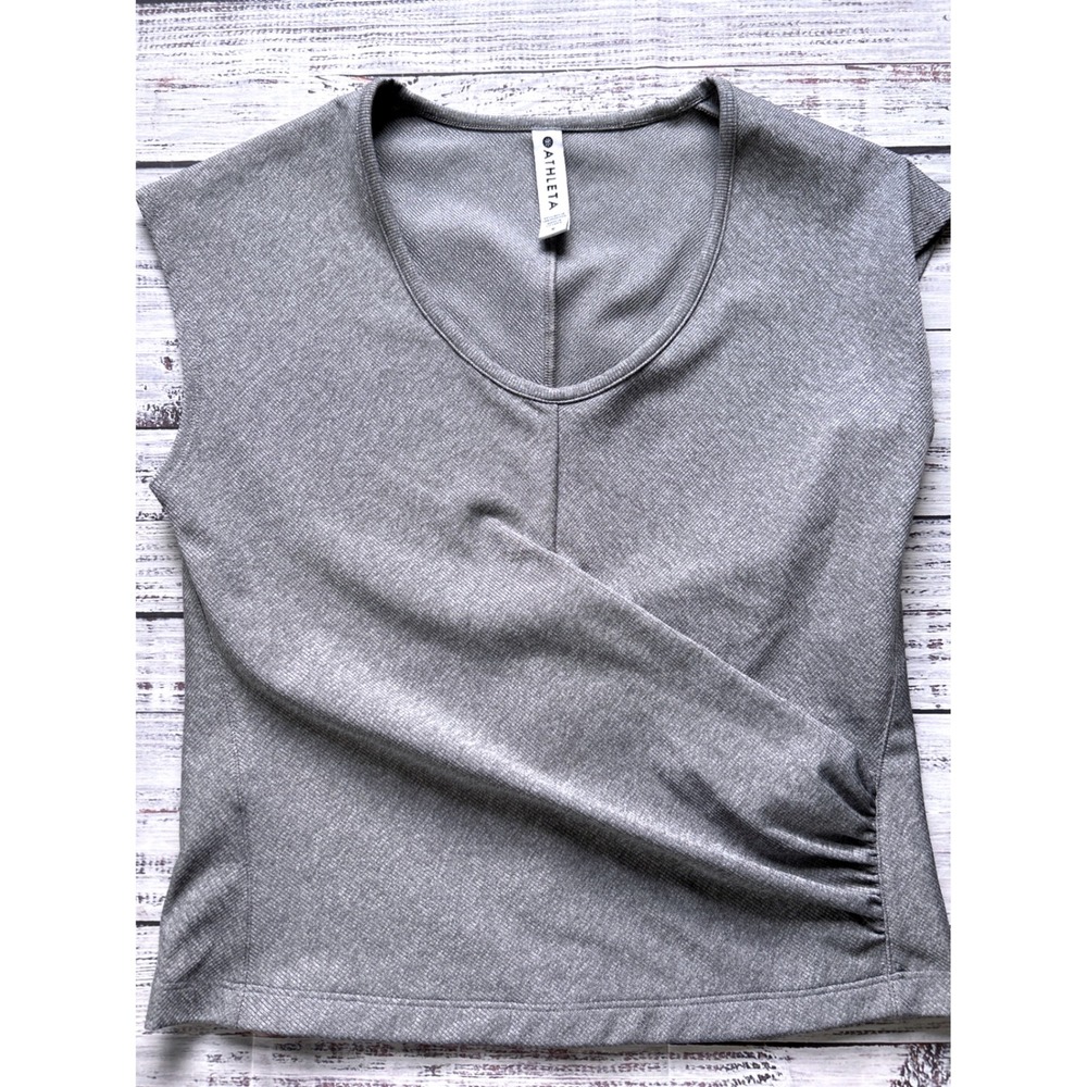 Athleta Breezy Wrap Tank Top Women Grey Ribbed‎ Ruched V-Neck Size S
